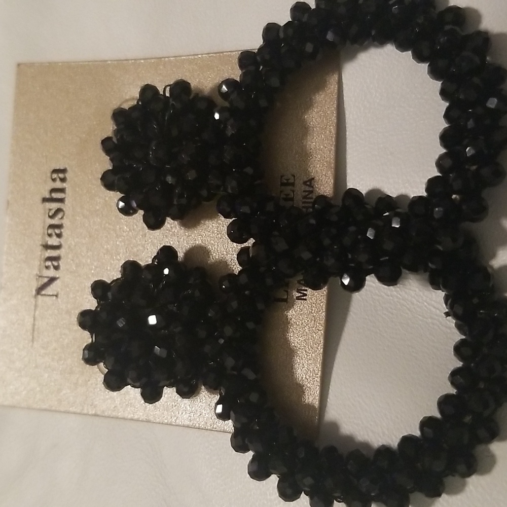 Natasha Sparkling Black Beaded Hoop Earrings; Lead Compliant